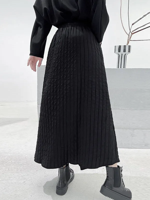 A-Line Loose Asymmetric Pockets Quilted Solid Color Split-Front Skirts Bottoms