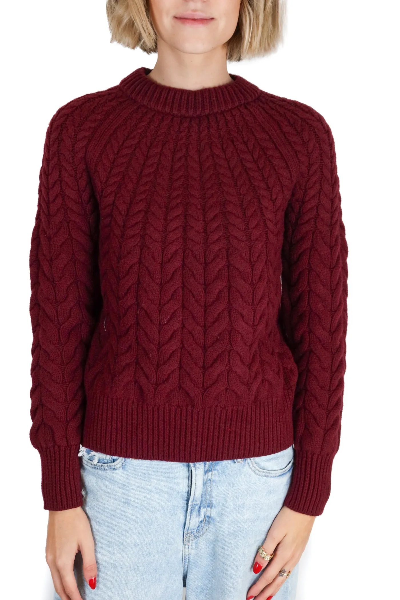 Ann Taylor Maroon Cable Knit Sweater (XS; retail $138)