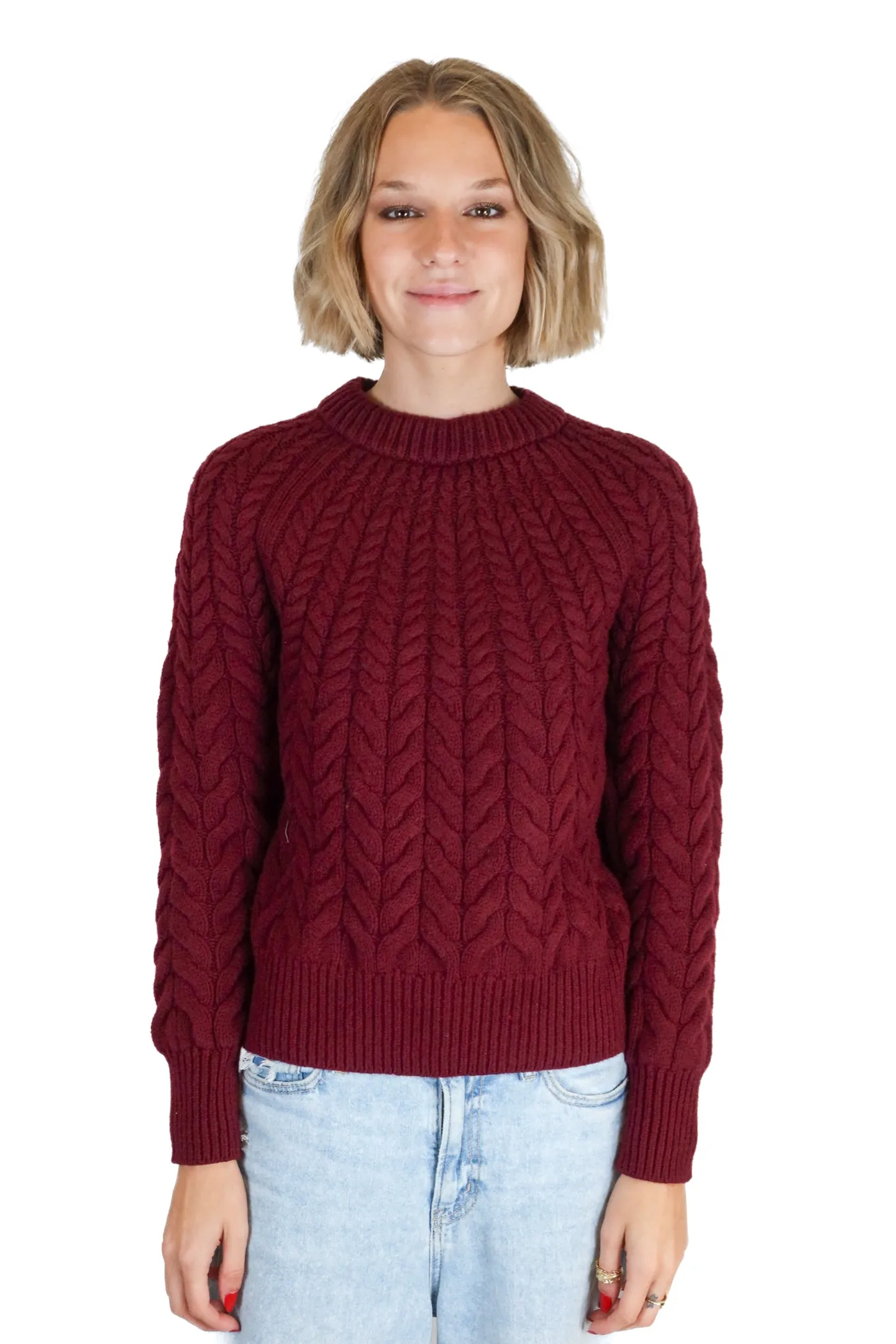 Ann Taylor Maroon Cable Knit Sweater (XS; retail $138)