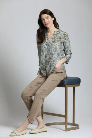 APNY Multicolor Ikat Print  Sleeve Mandarin Collar Button Up Blouse