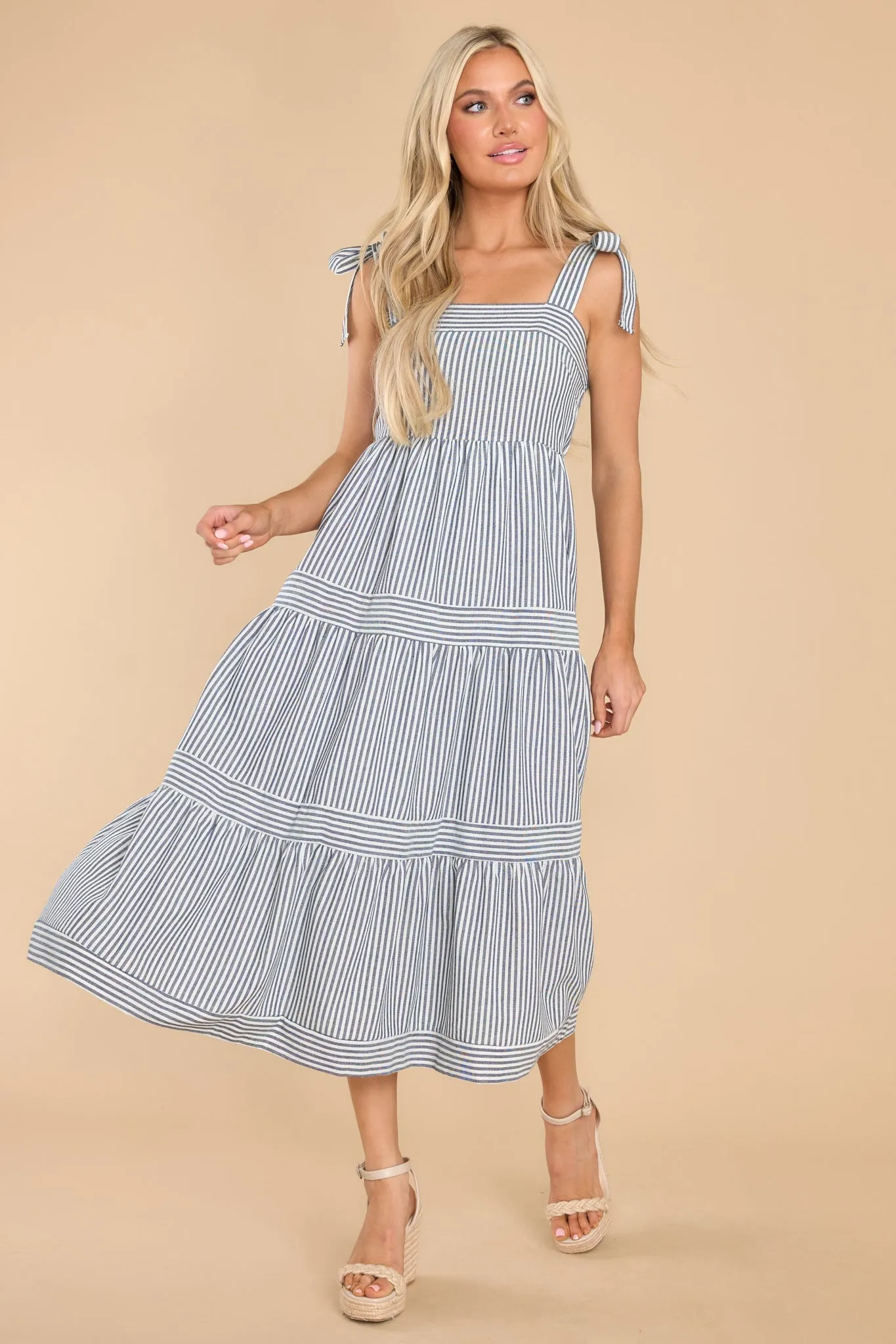 At The Orchard Navy Stripe Maxi Dress
