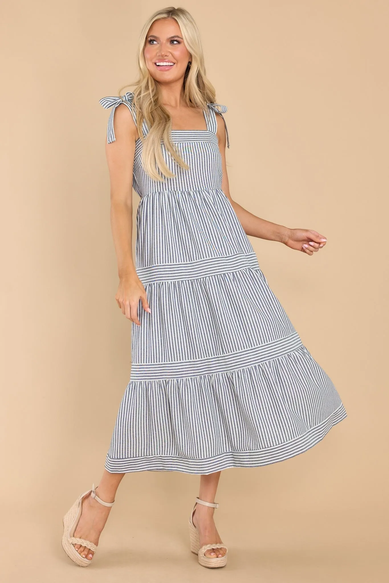 At The Orchard Navy Stripe Maxi Dress