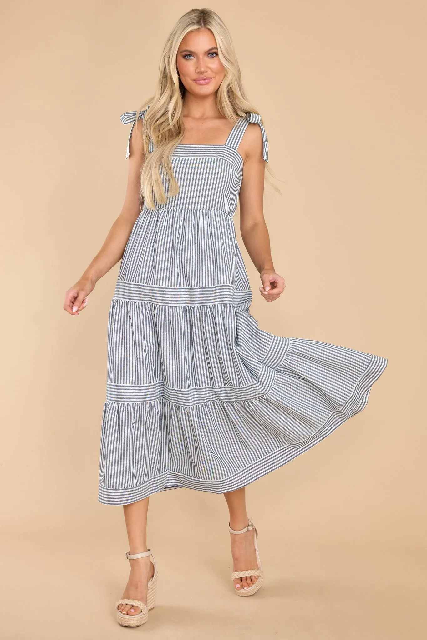 At The Orchard Navy Stripe Maxi Dress