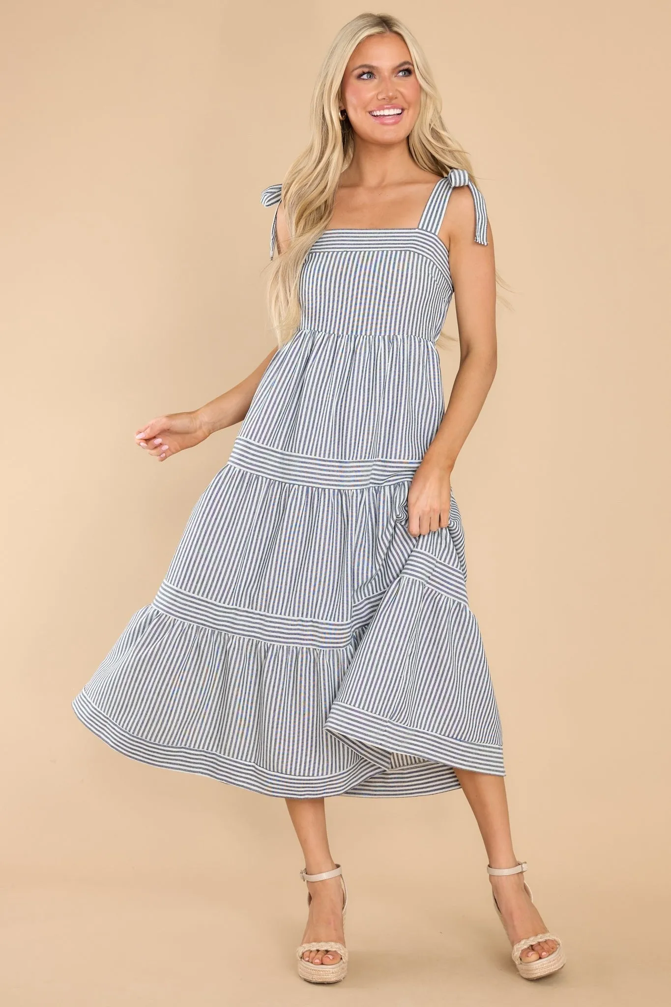 At The Orchard Navy Stripe Maxi Dress