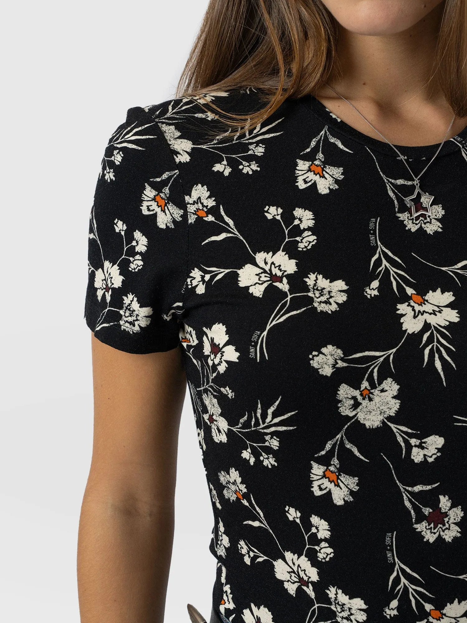 Austen Crew Neck Tee Short Sleeve - Black Spring Floral
