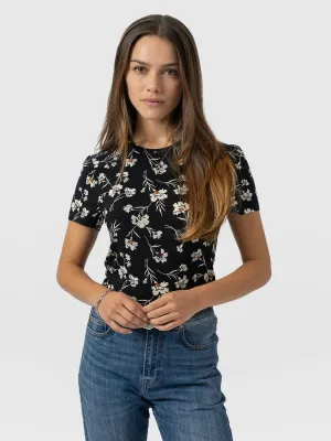 Austen Crew Neck Tee Short Sleeve - Black Spring Floral