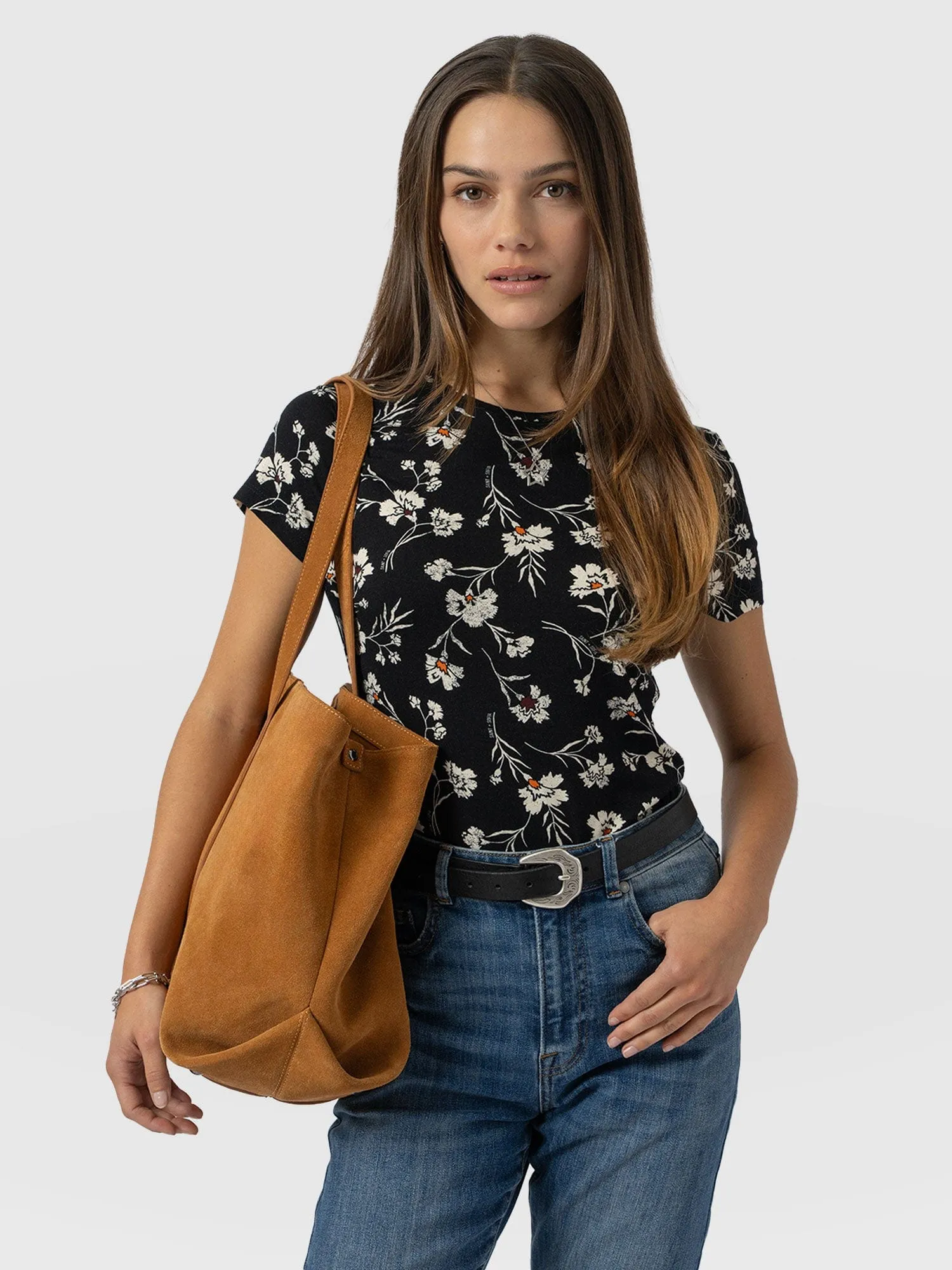 Austen Crew Neck Tee Short Sleeve - Black Spring Floral