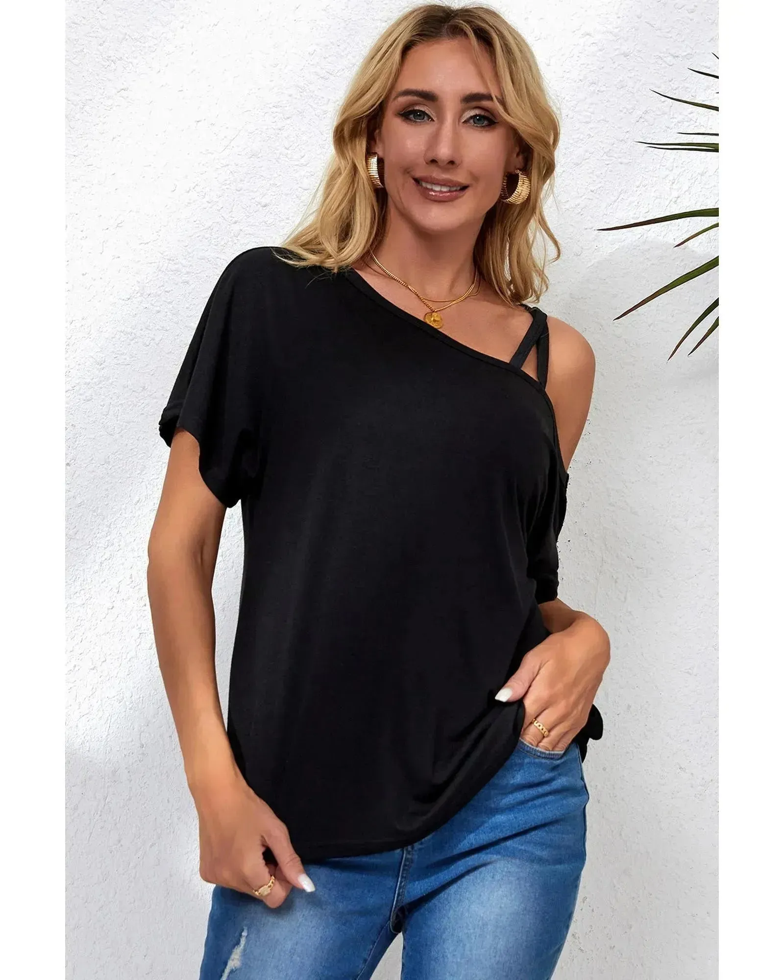 Azura Exchange Criss Cross One Shoulder T-Shirt - S
