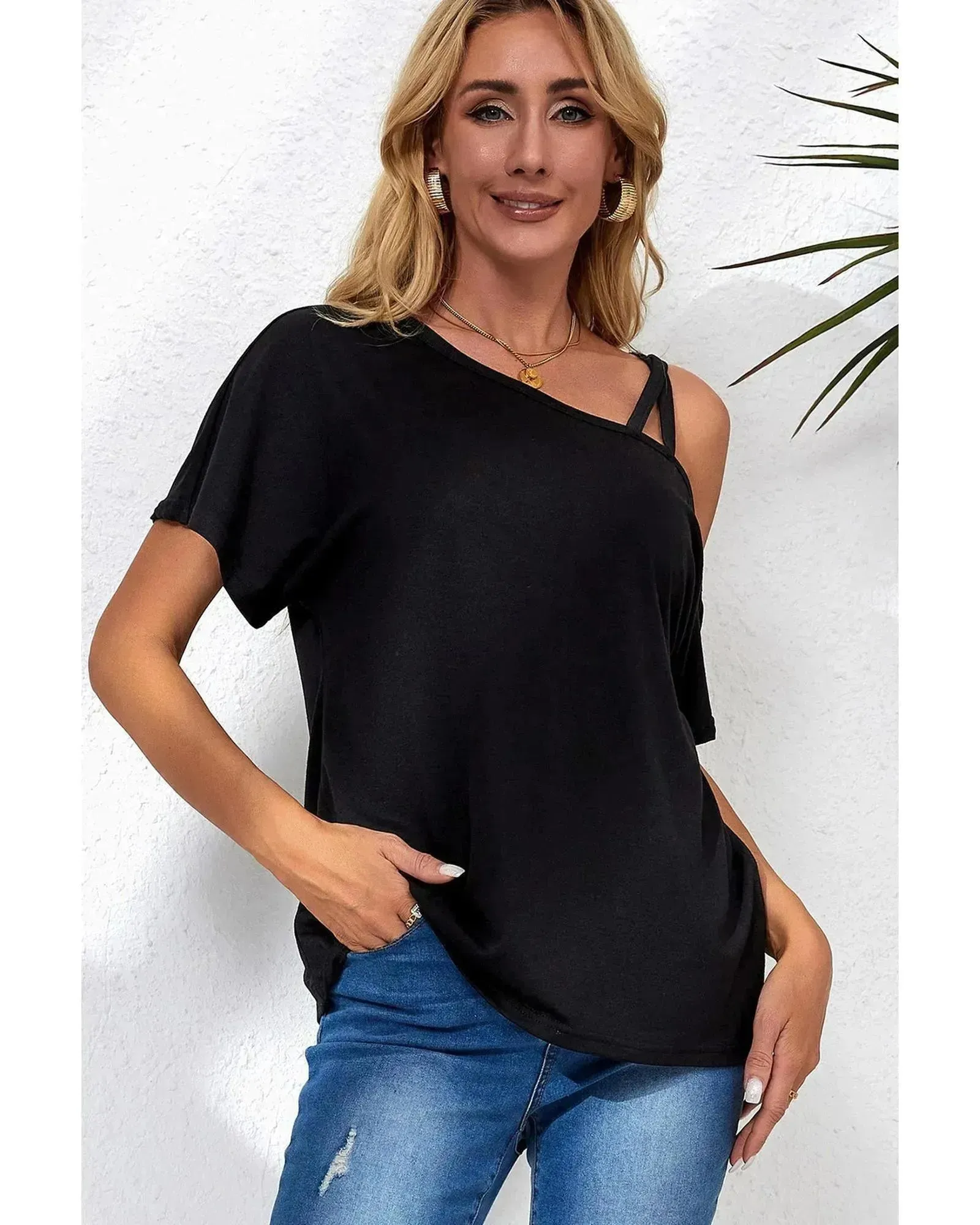 Azura Exchange Criss Cross One Shoulder T-Shirt - S