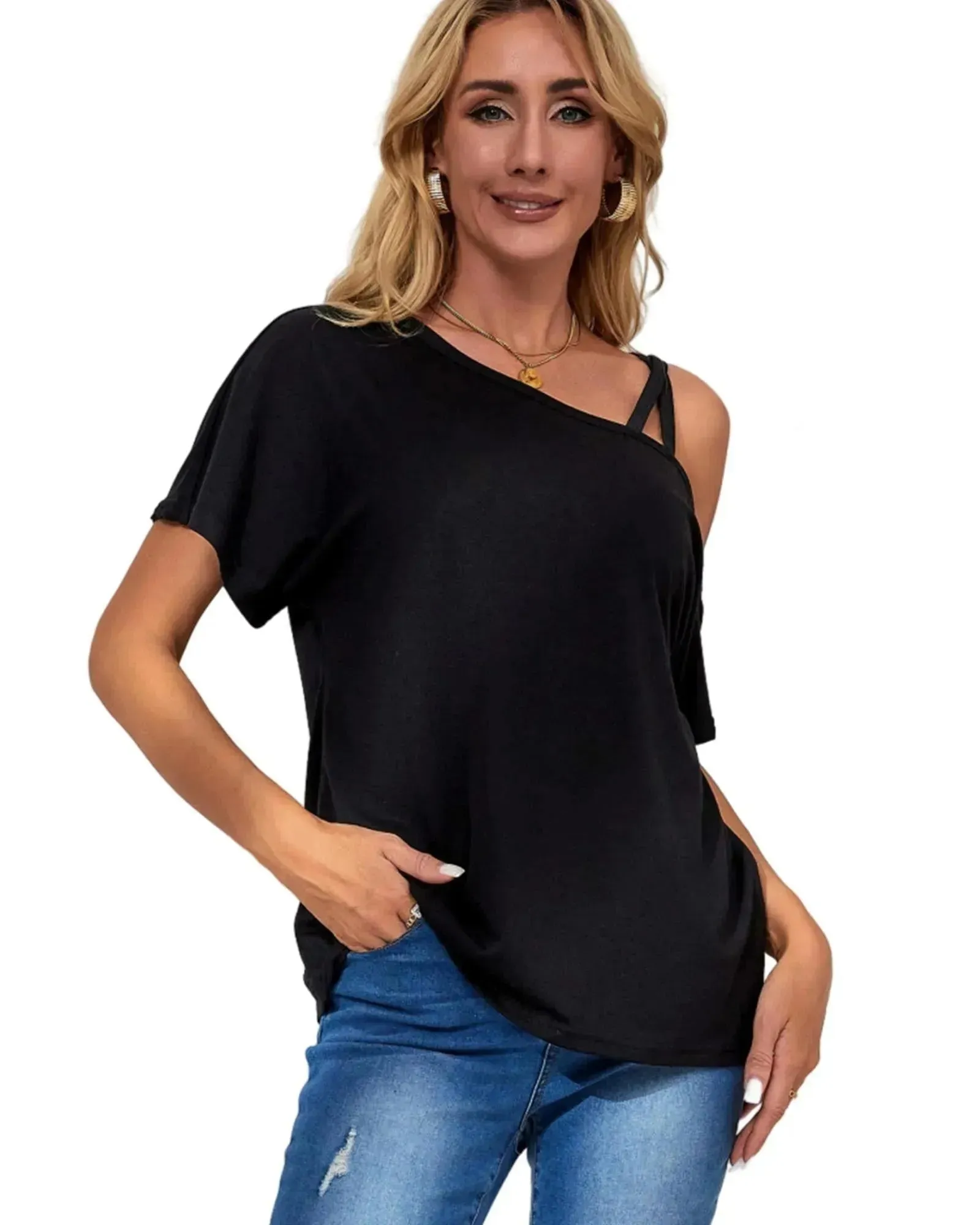 Azura Exchange Criss Cross One Shoulder T-Shirt - S