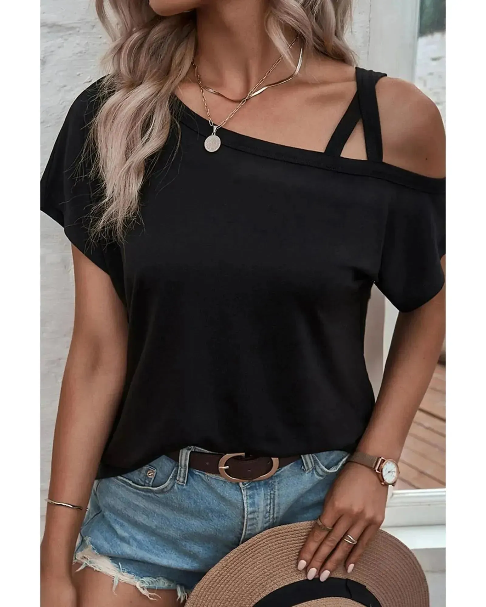 Azura Exchange Criss Cross One Shoulder T-Shirt - S