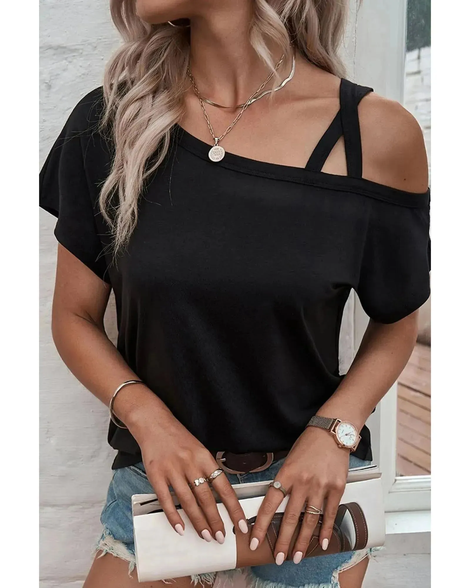 Azura Exchange Criss Cross One Shoulder T-Shirt - S