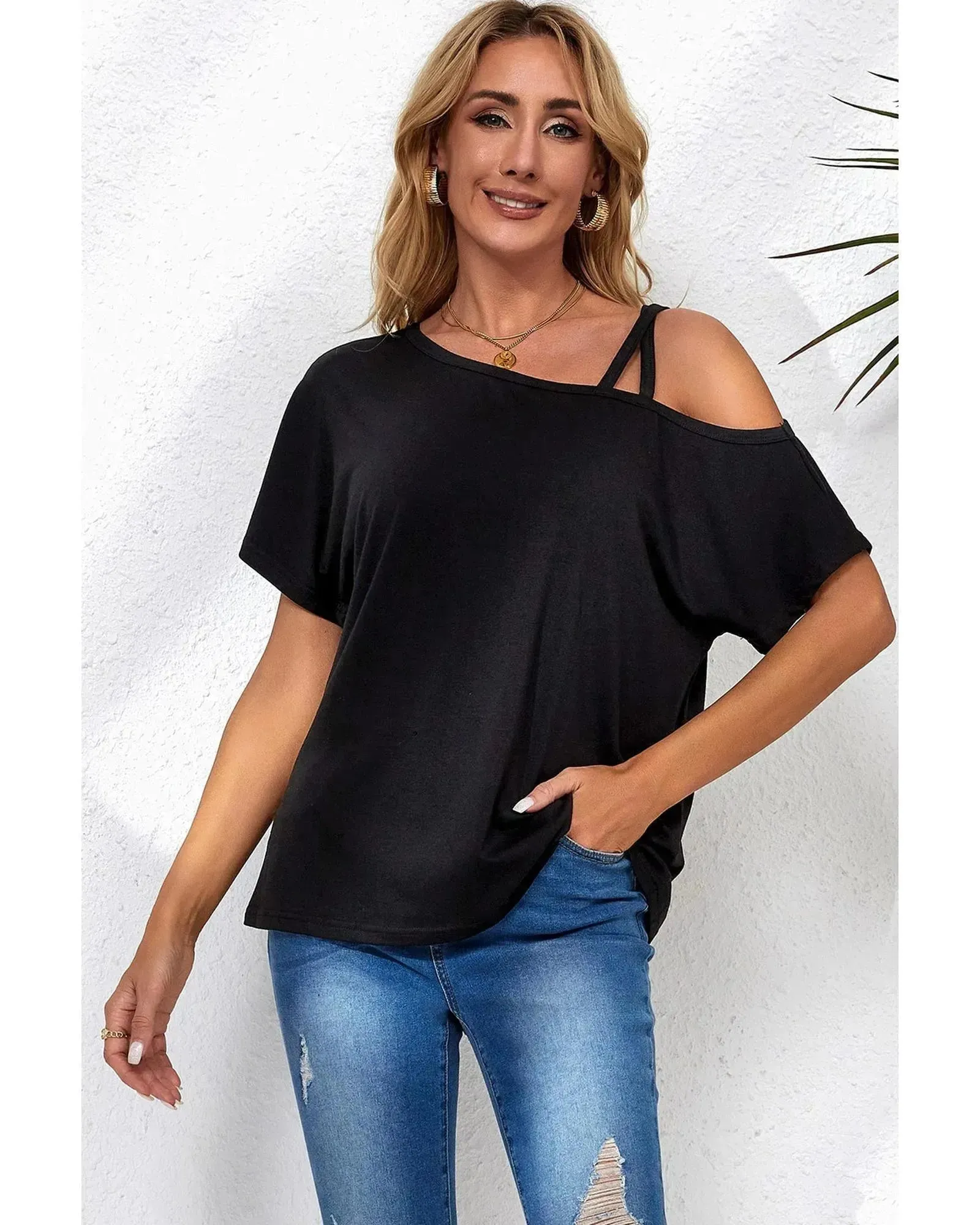 Azura Exchange Criss Cross One Shoulder T-Shirt - S