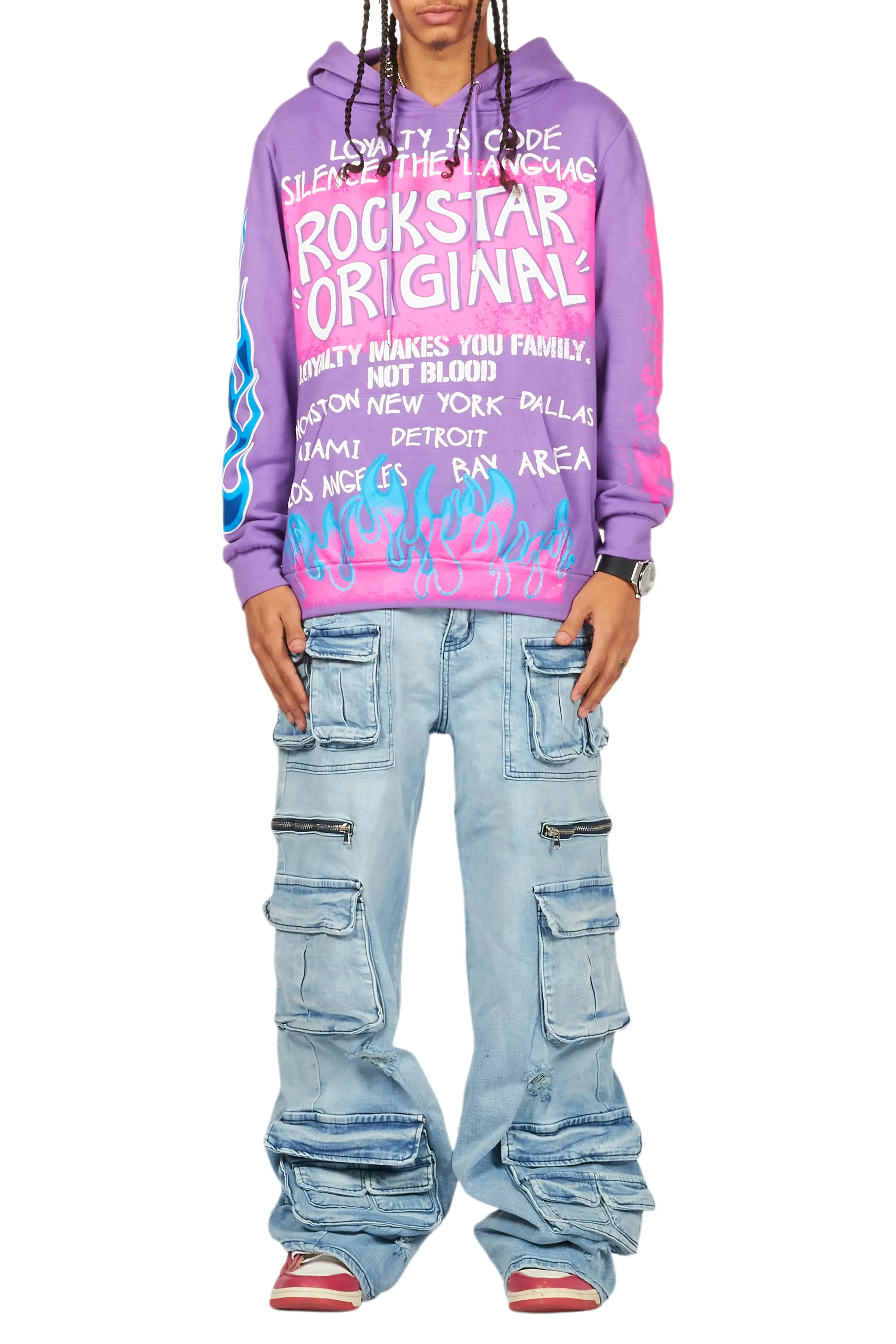 Beno Purple Distressed Graphic Hoodie