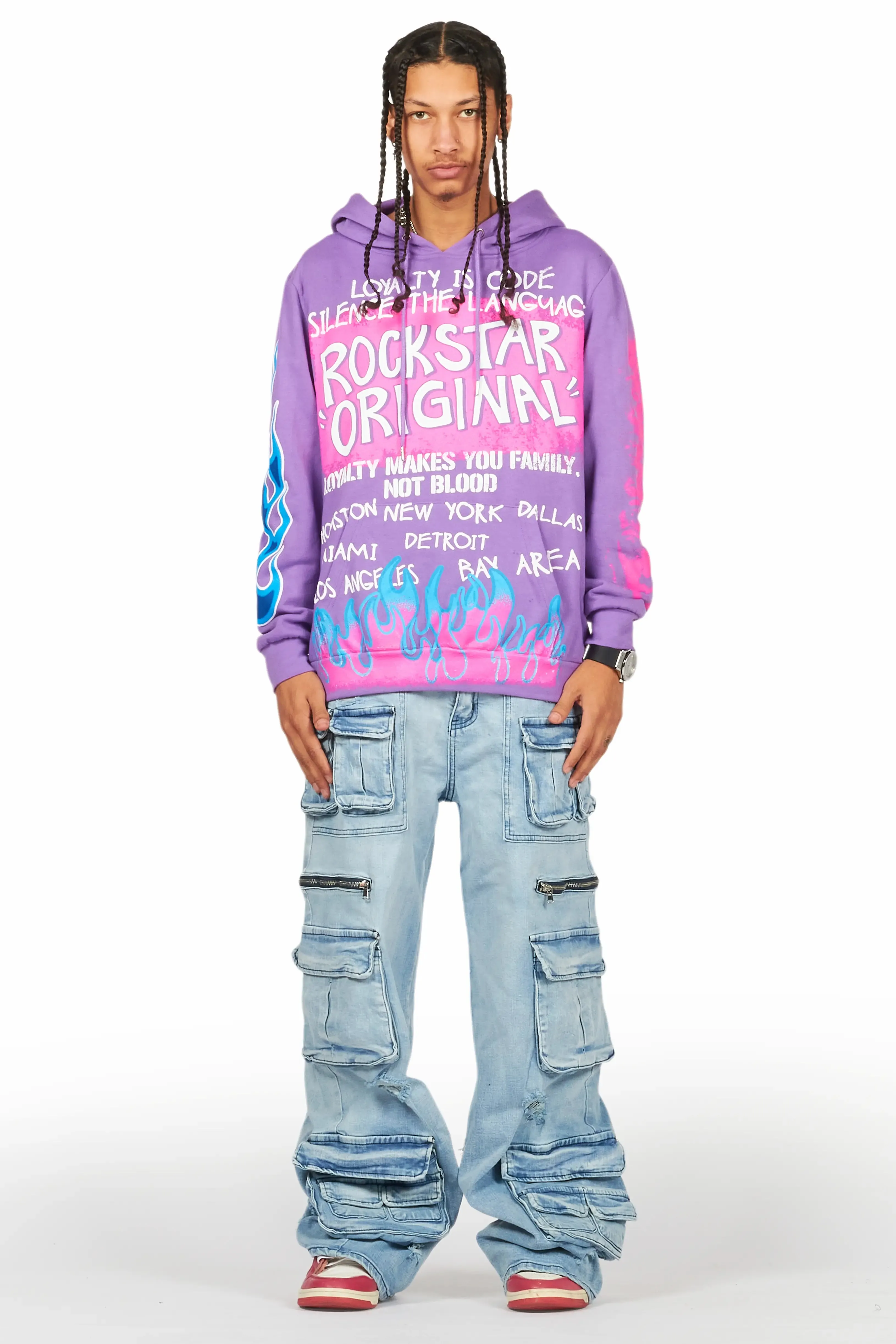 Beno Purple Distressed Graphic Hoodie