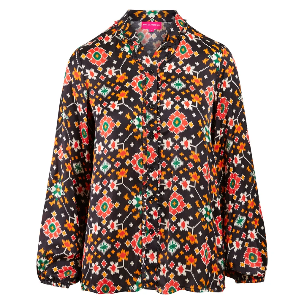 Black Bandani Dolly Button Through Blouse