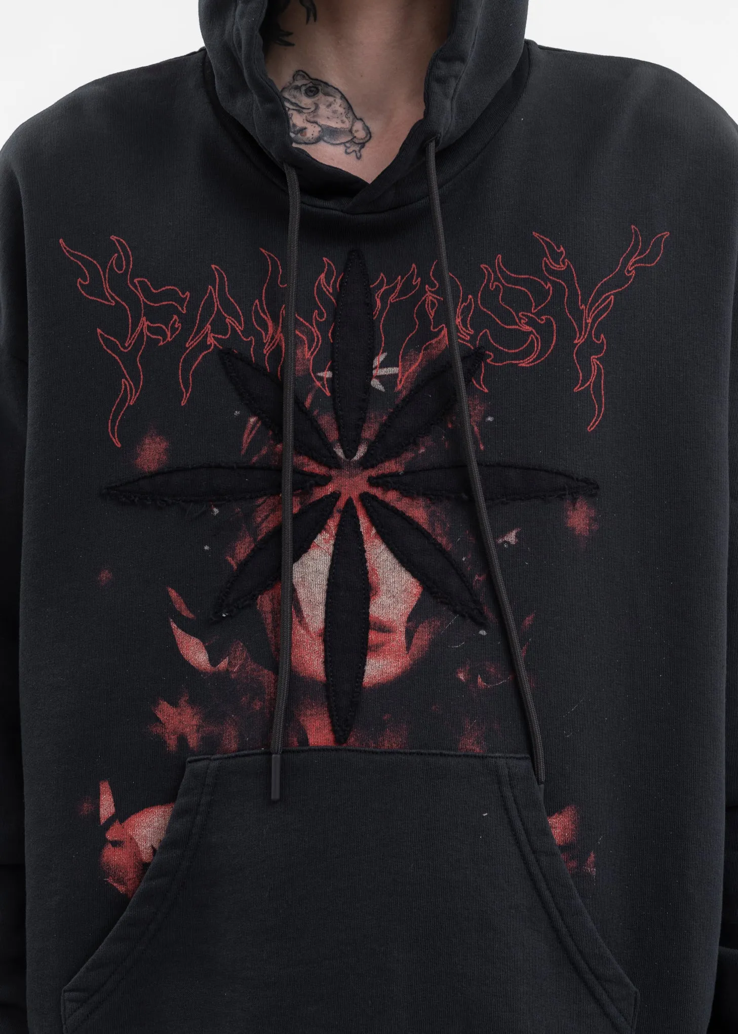 BLACK PATCHWORK PRINTED HOODIE