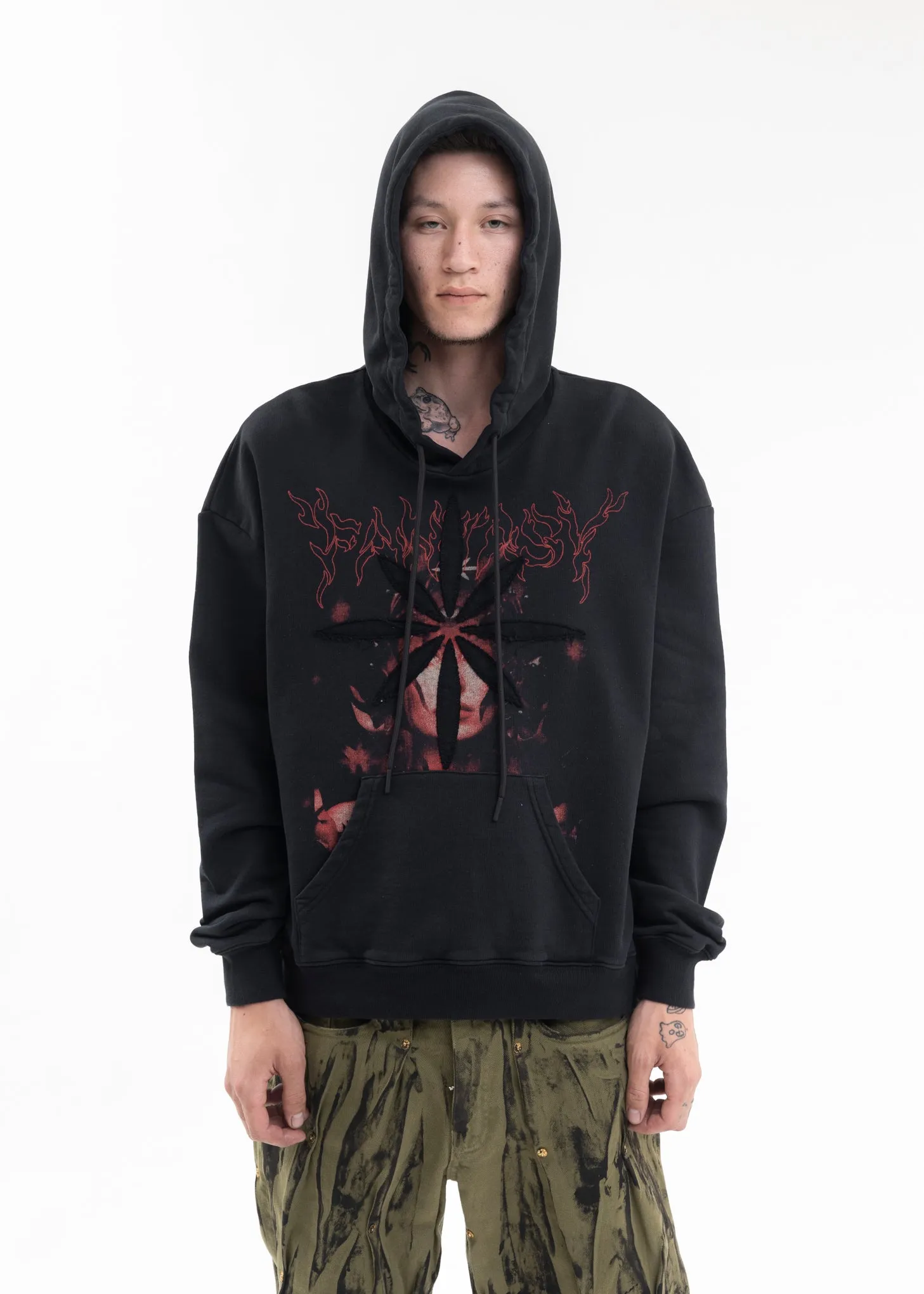BLACK PATCHWORK PRINTED HOODIE