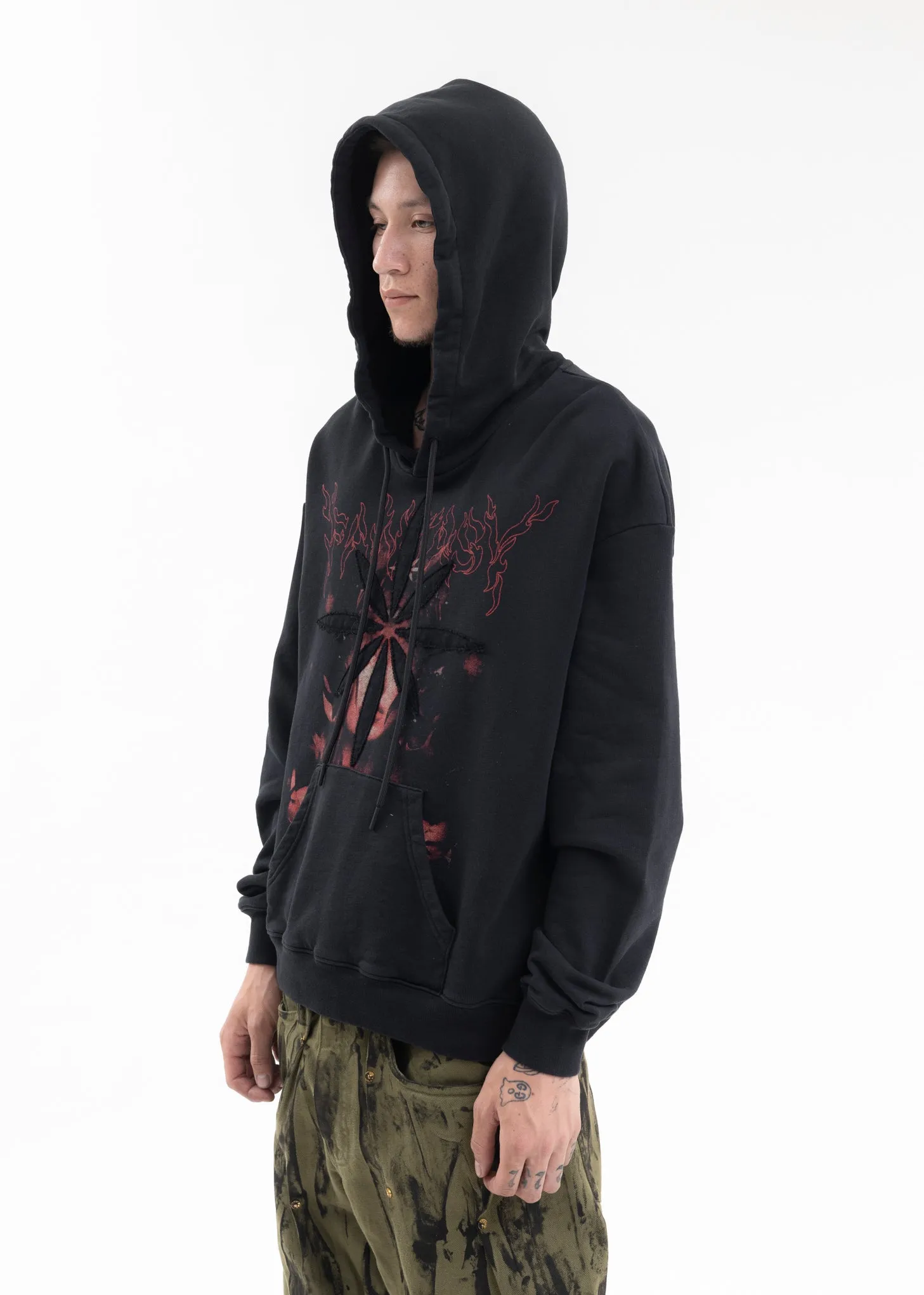 BLACK PATCHWORK PRINTED HOODIE