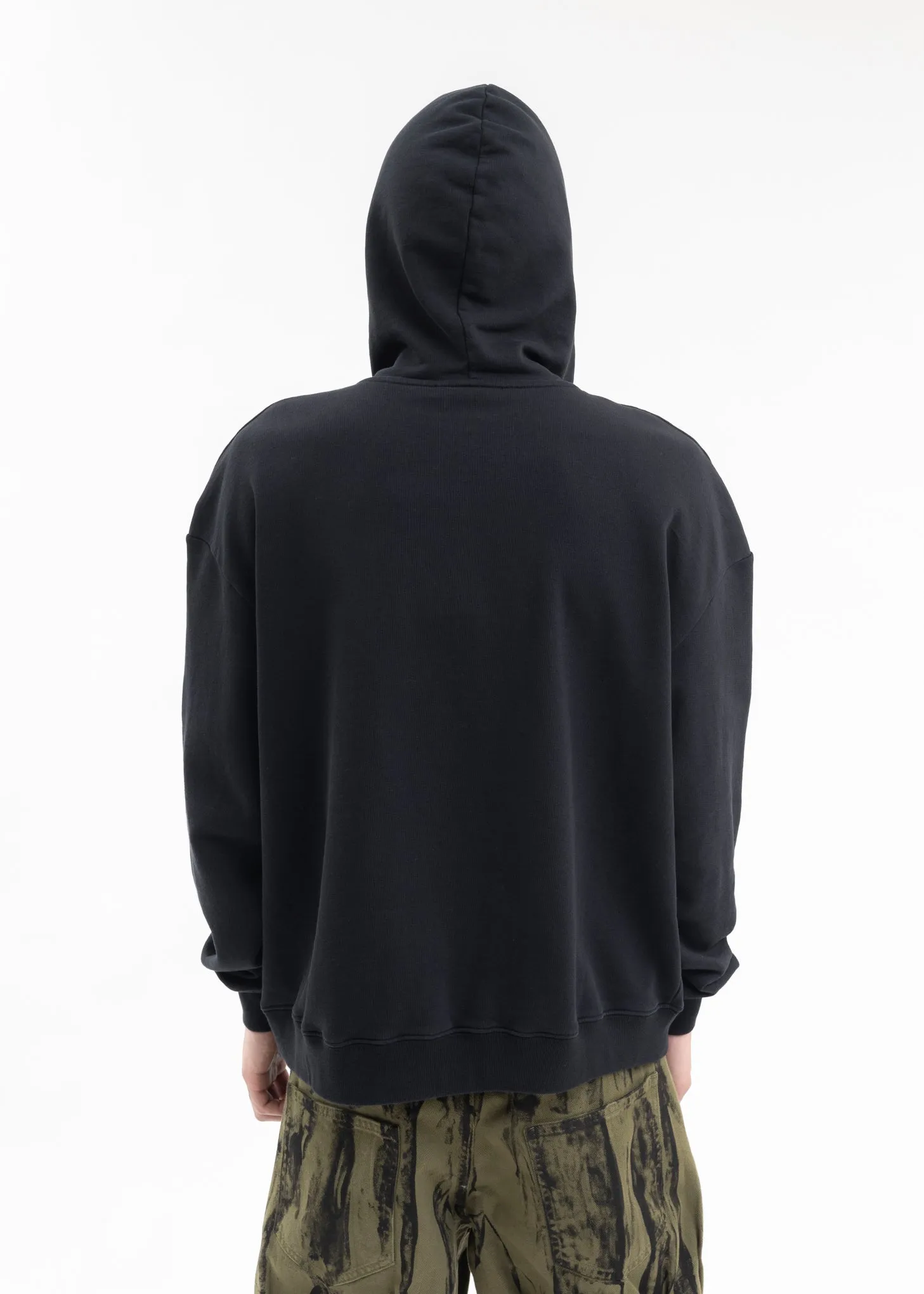 BLACK PATCHWORK PRINTED HOODIE