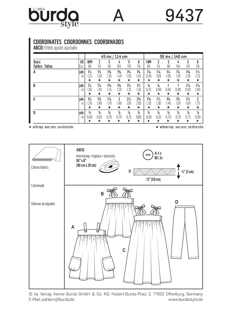 Burda Pattern 9437 Toddles (18M-6Yr)