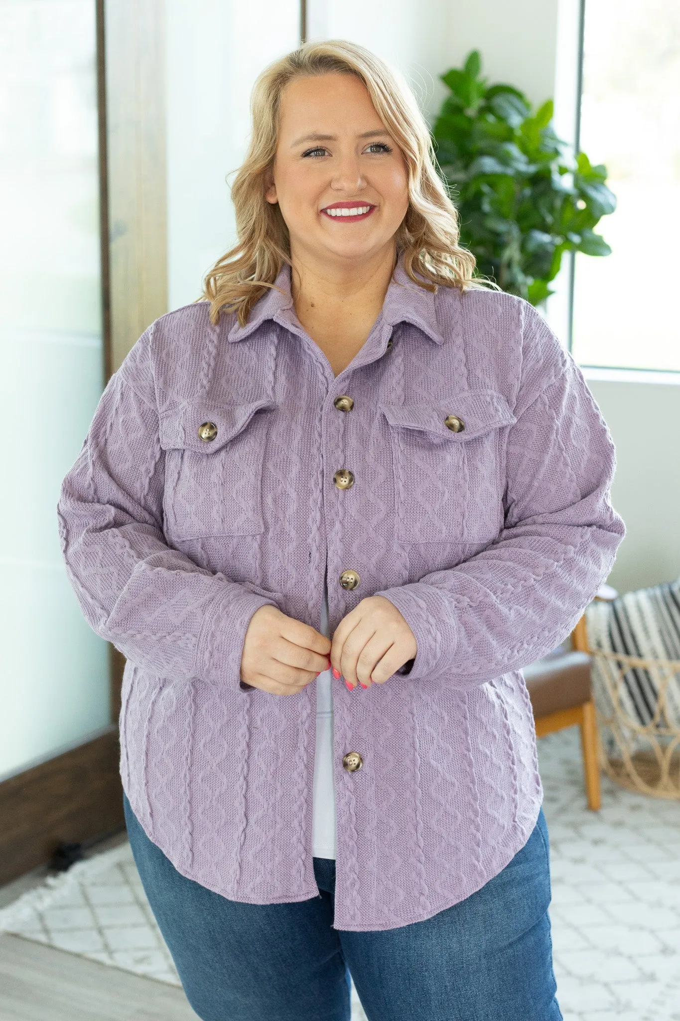 Cable Knit Shacket - Lavender by Michelle Mae