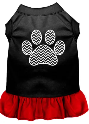 Chevron Paw Screen Print Dress Black With Red Xs