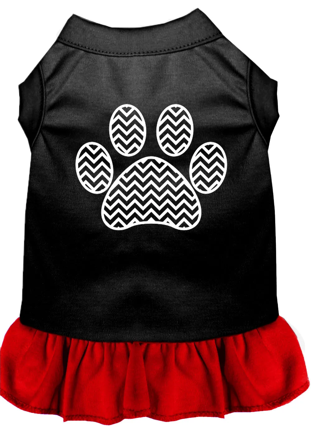 Chevron Paw Screen Print Dress Black With Red Xs