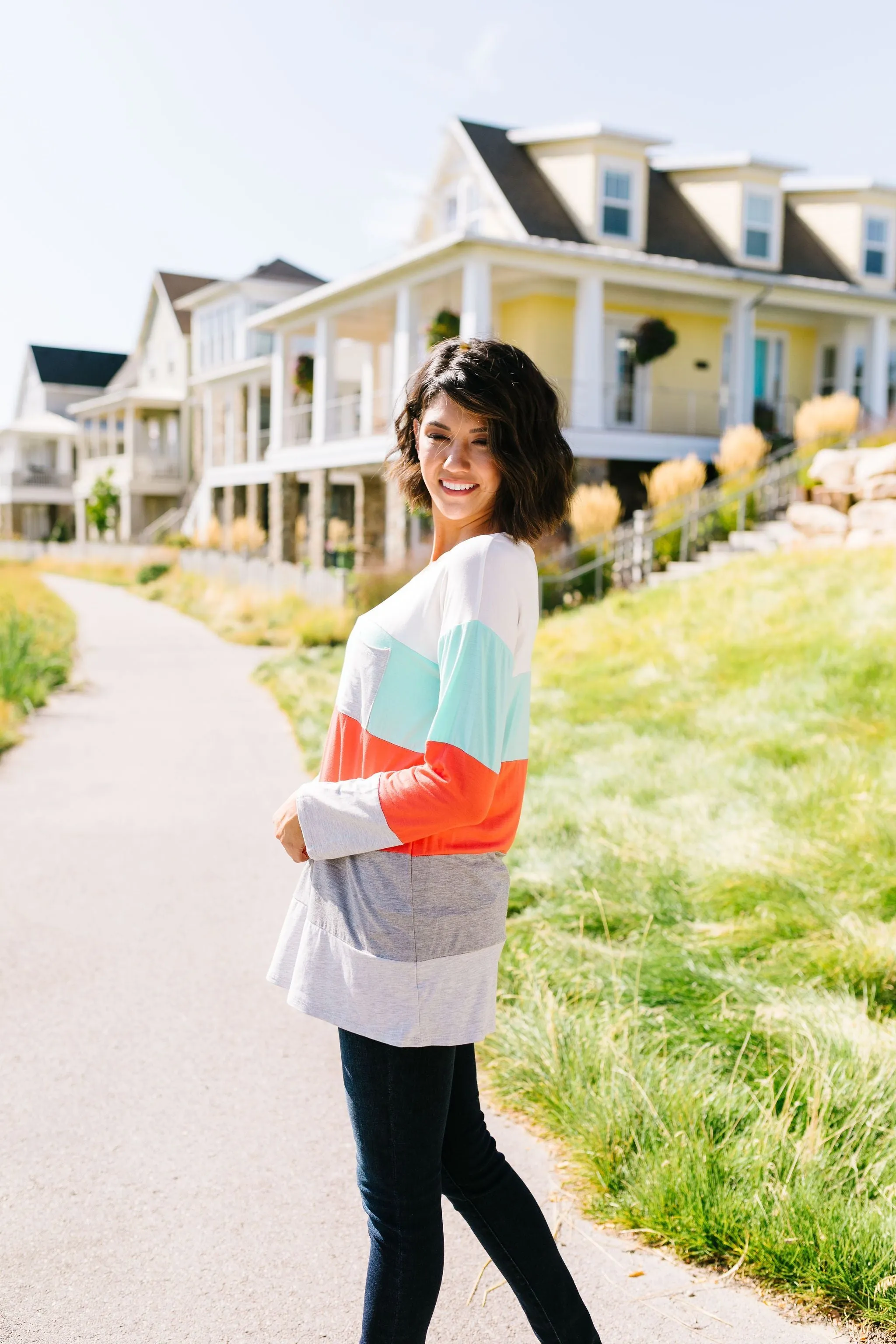 Coral   Mint Color Block Top