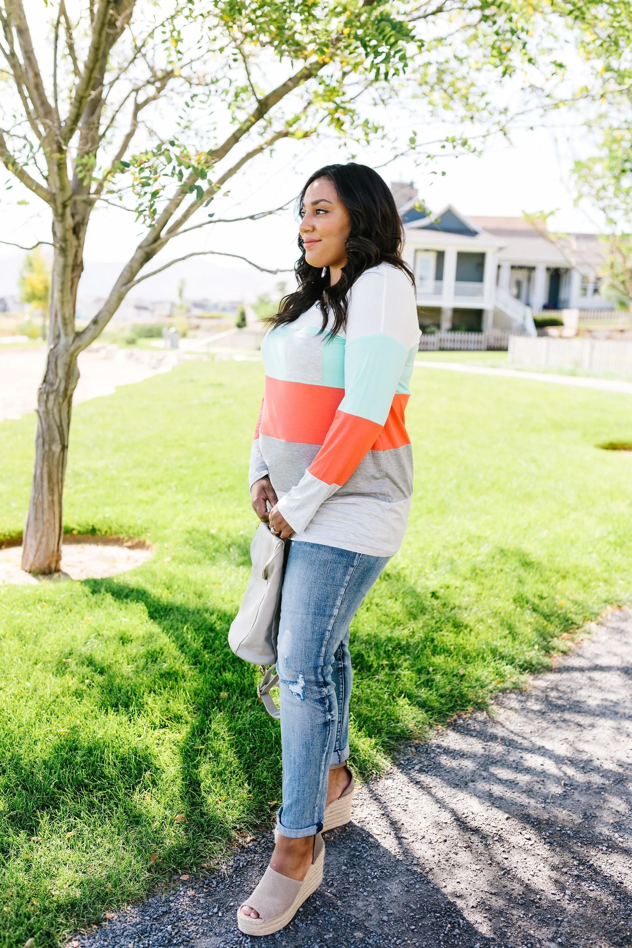 Coral   Mint Color Block Top
