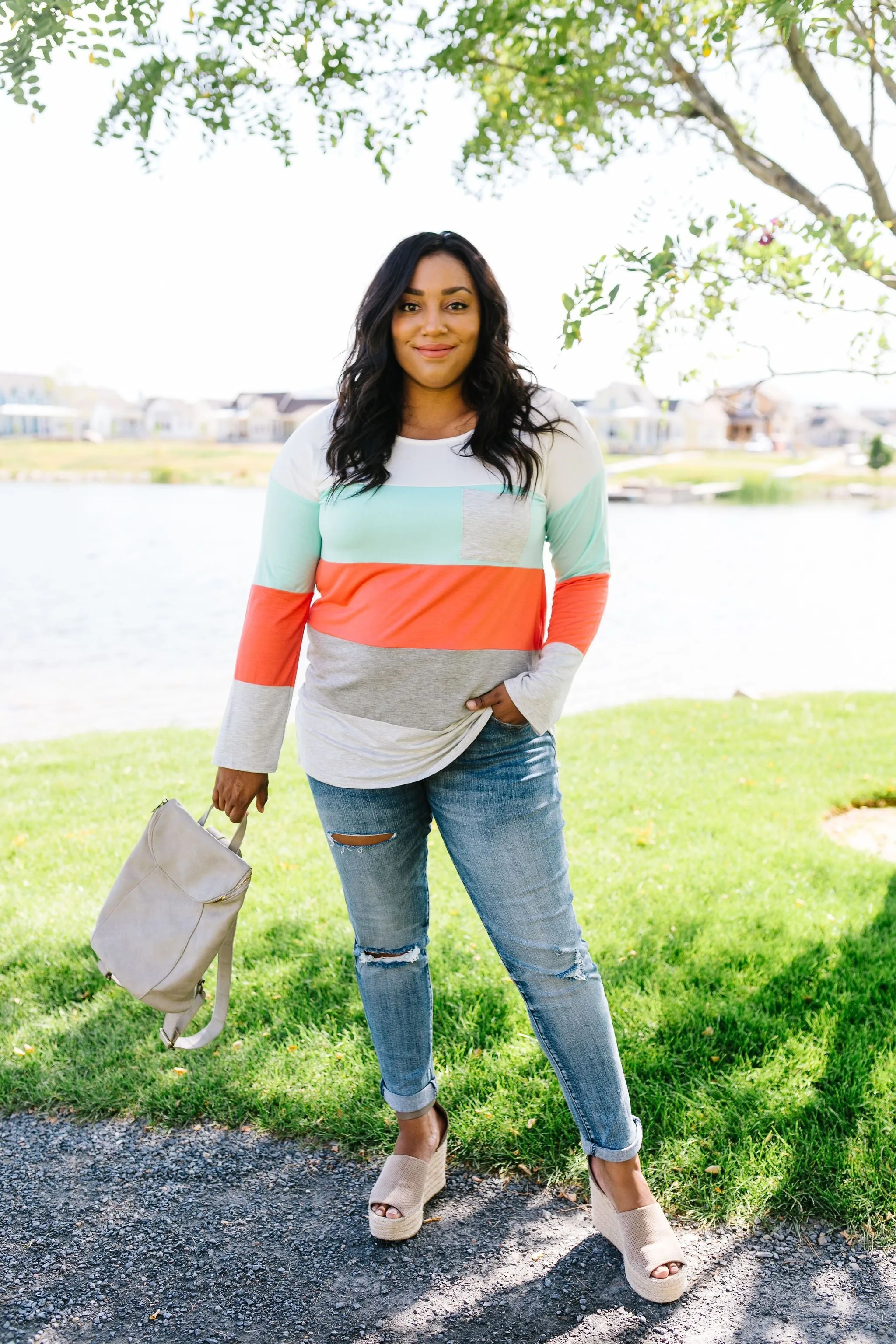 Coral   Mint Color Block Top