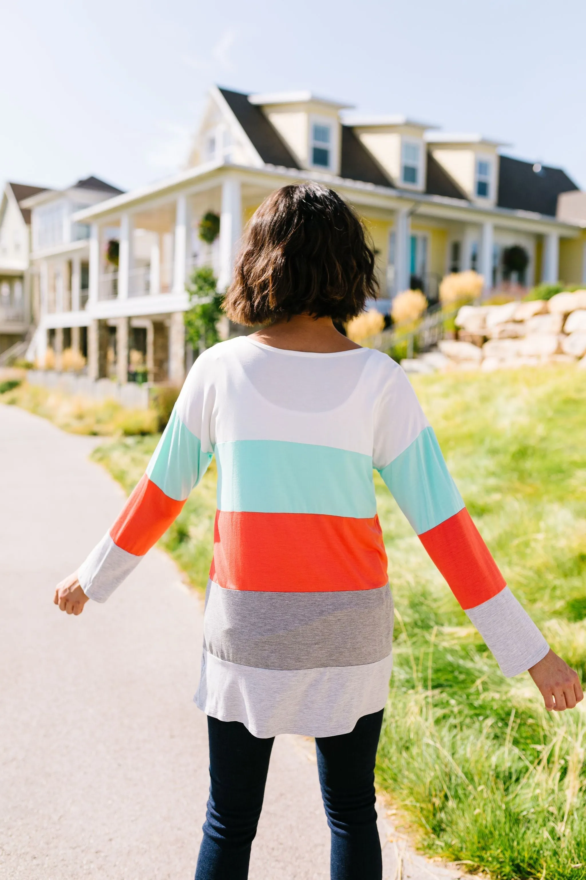 Coral   Mint Color Block Top