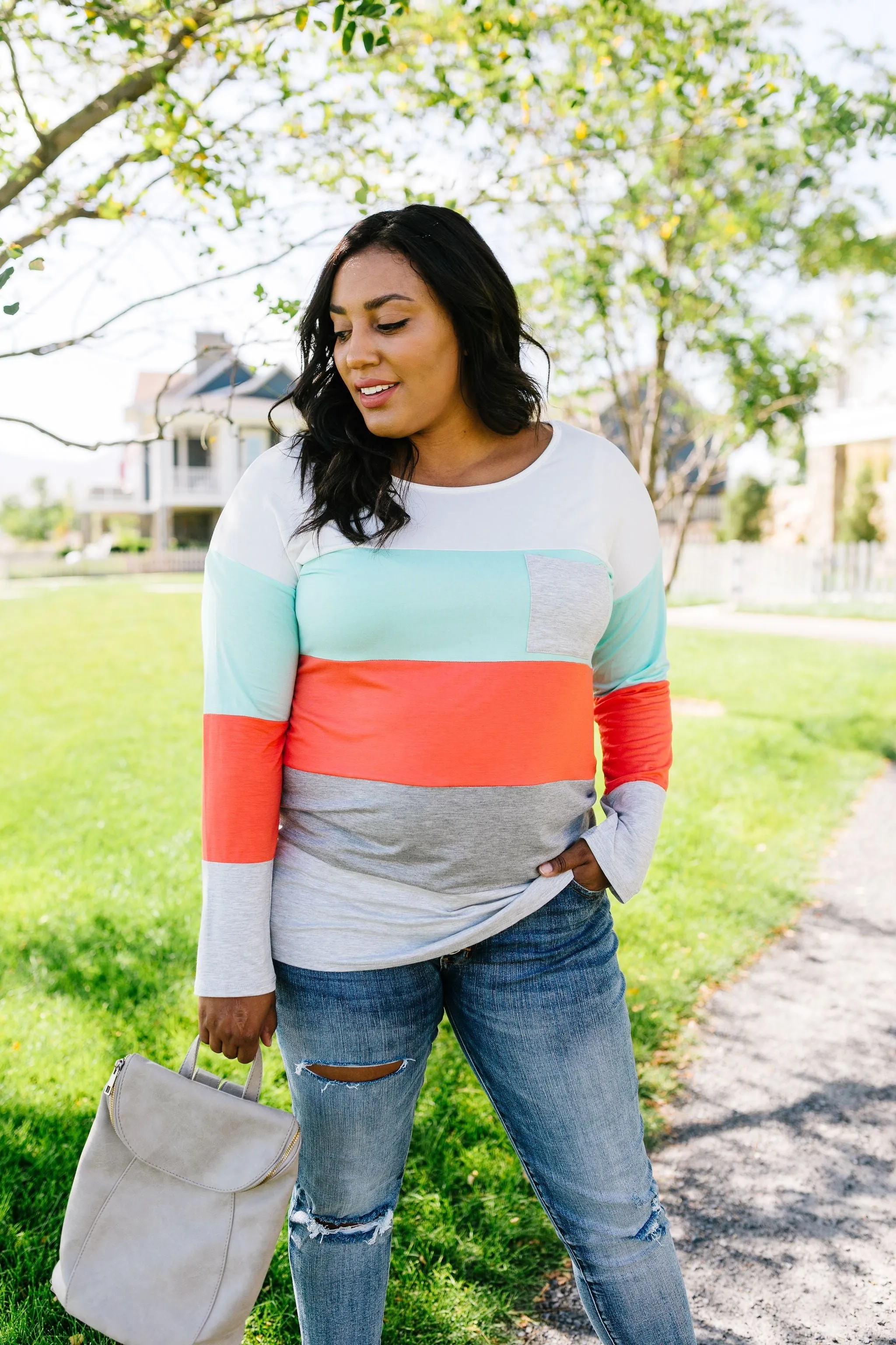 Coral   Mint Color Block Top