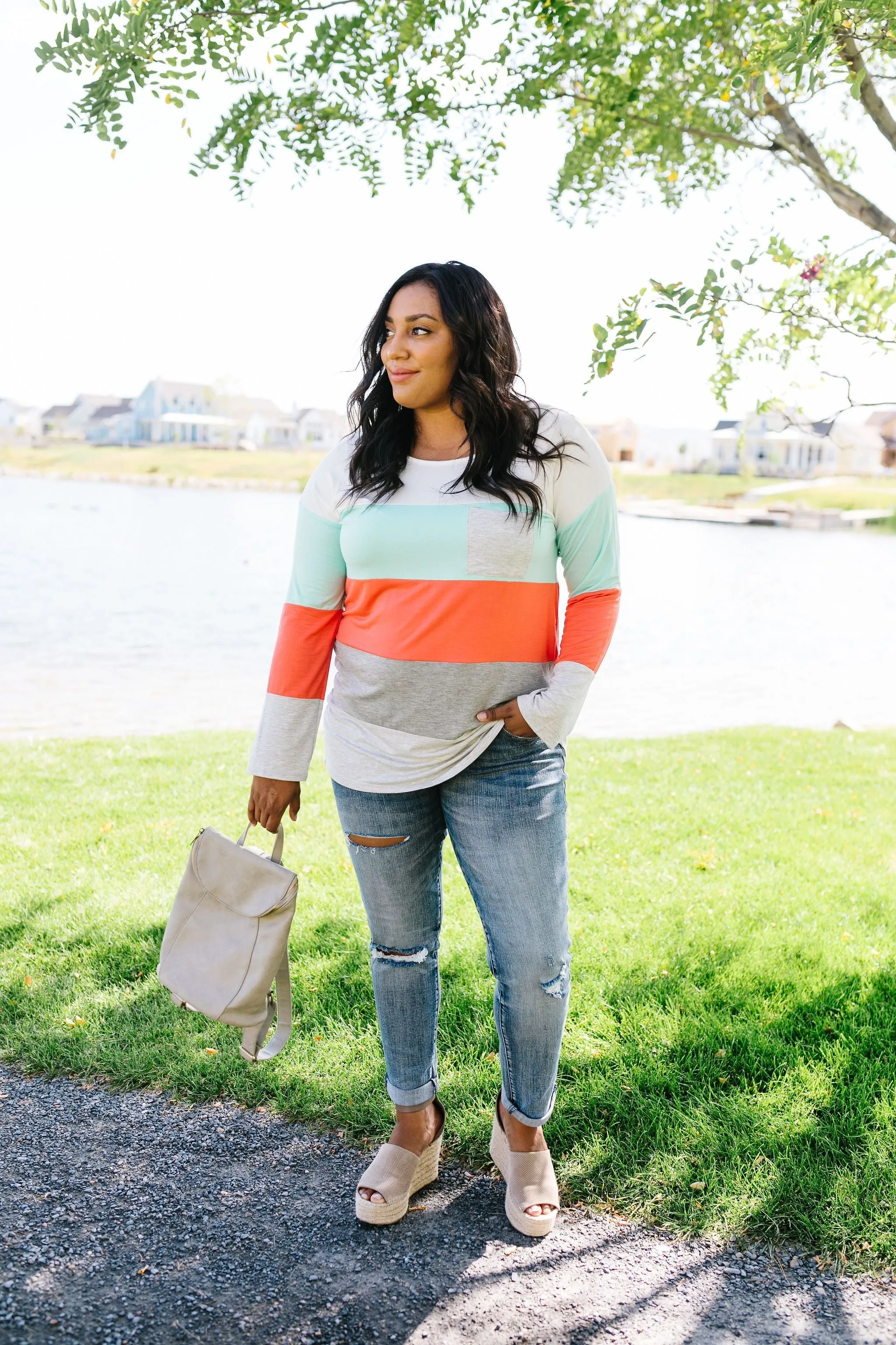 Coral   Mint Color Block Top
