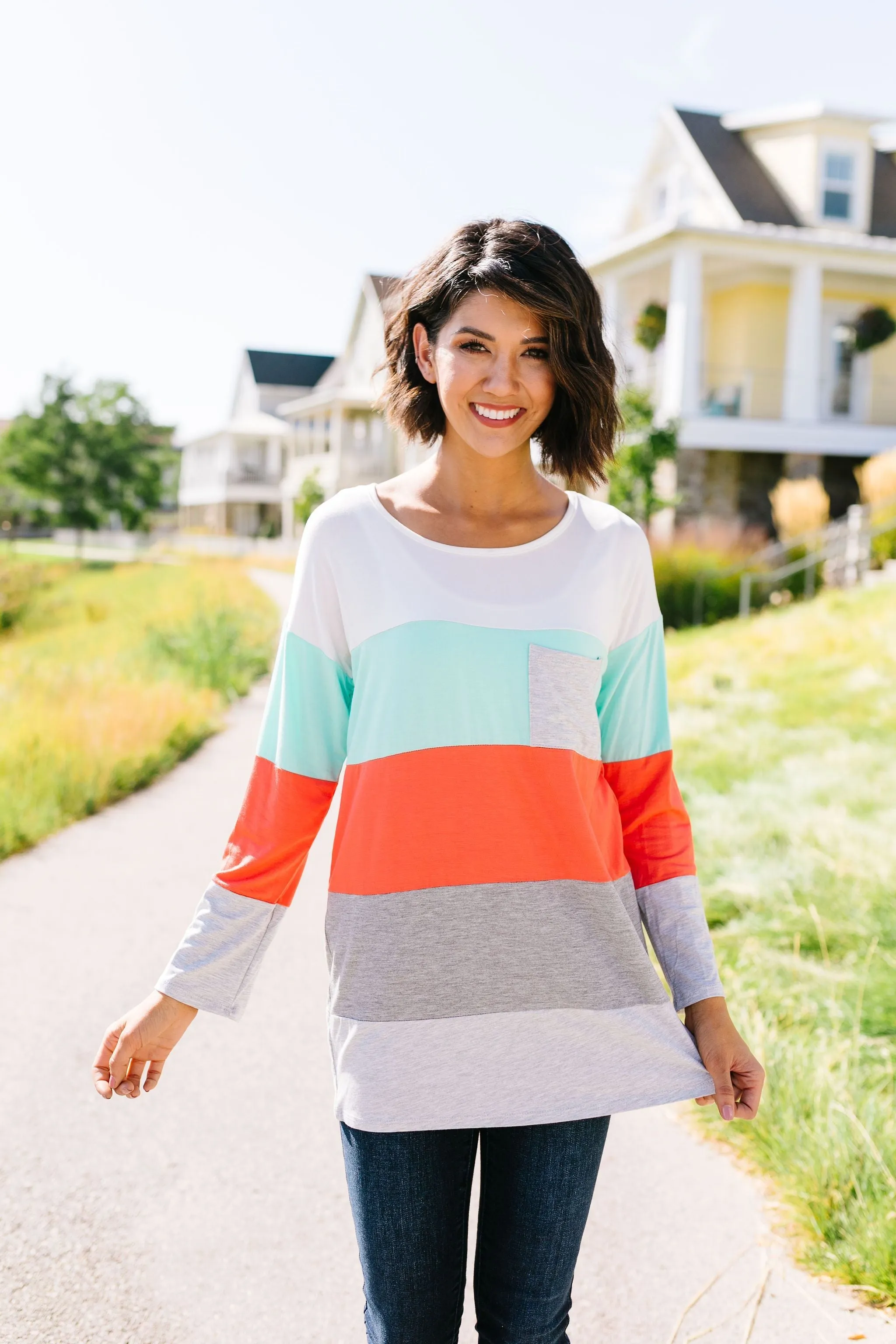 Coral   Mint Color Block Top