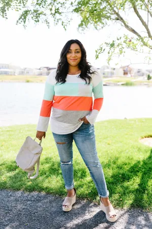 Coral   Mint Color Block Top