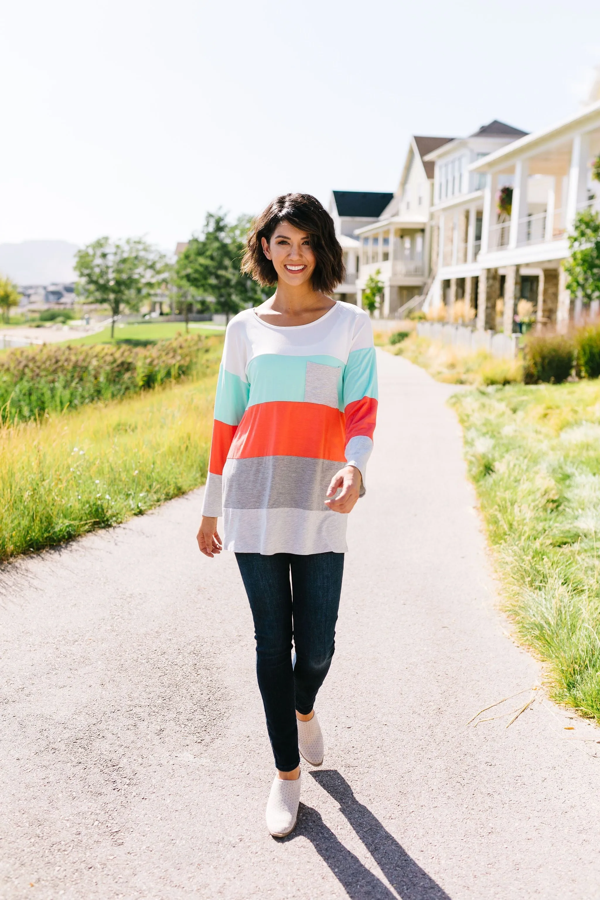 Coral   Mint Color Block Top