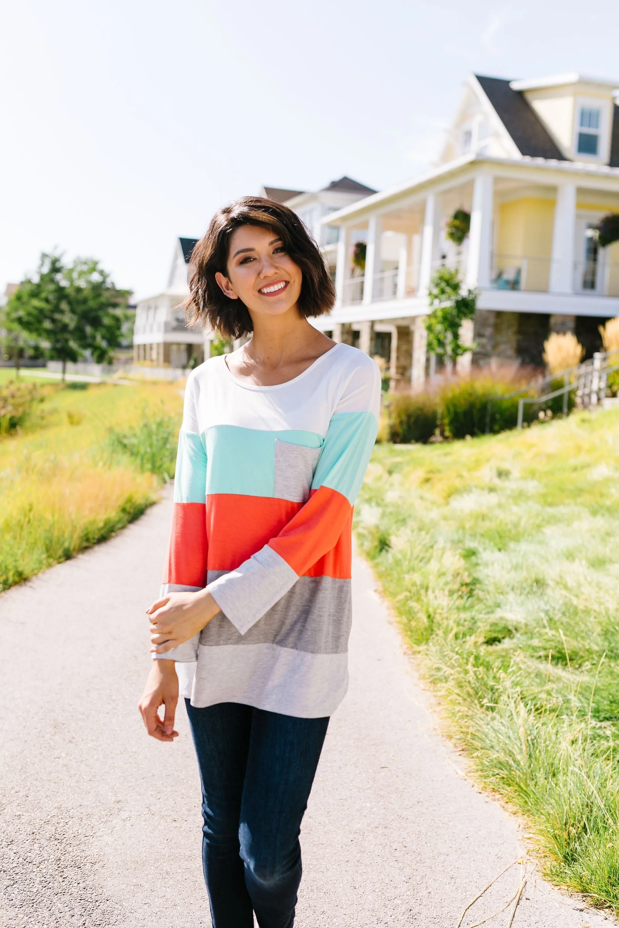 Coral   Mint Color Block Top