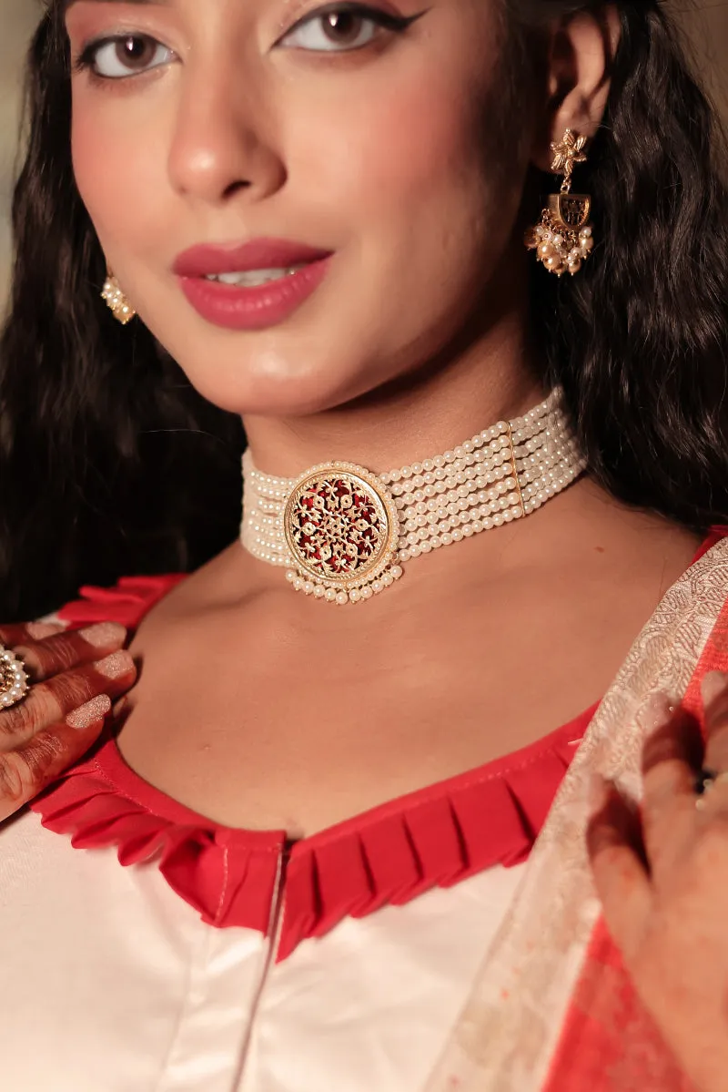 Dugga Mukoot - White Durga Embroidered Blouse