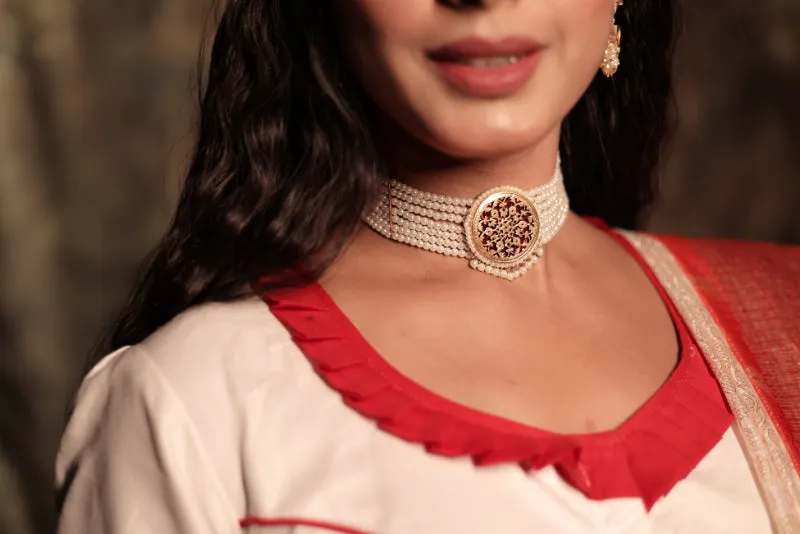 Dugga Mukoot - White Durga Embroidered Blouse