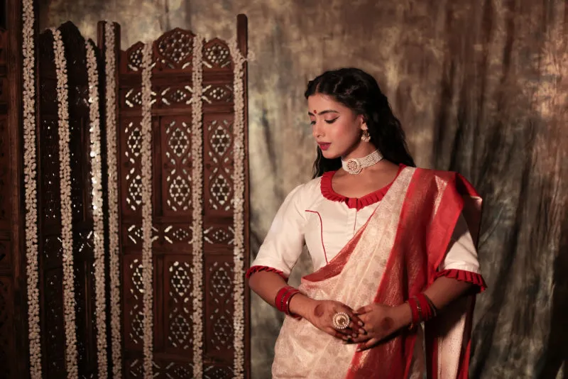 Dugga Mukoot - White Durga Embroidered Blouse