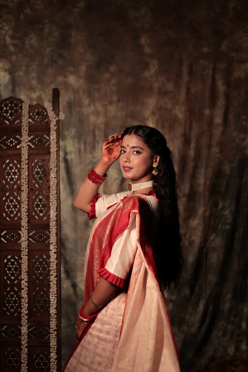 Dugga Mukoot - White Durga Embroidered Blouse