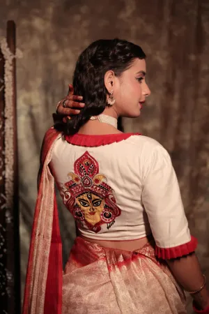 Dugga Mukoot - White Durga Embroidered Blouse