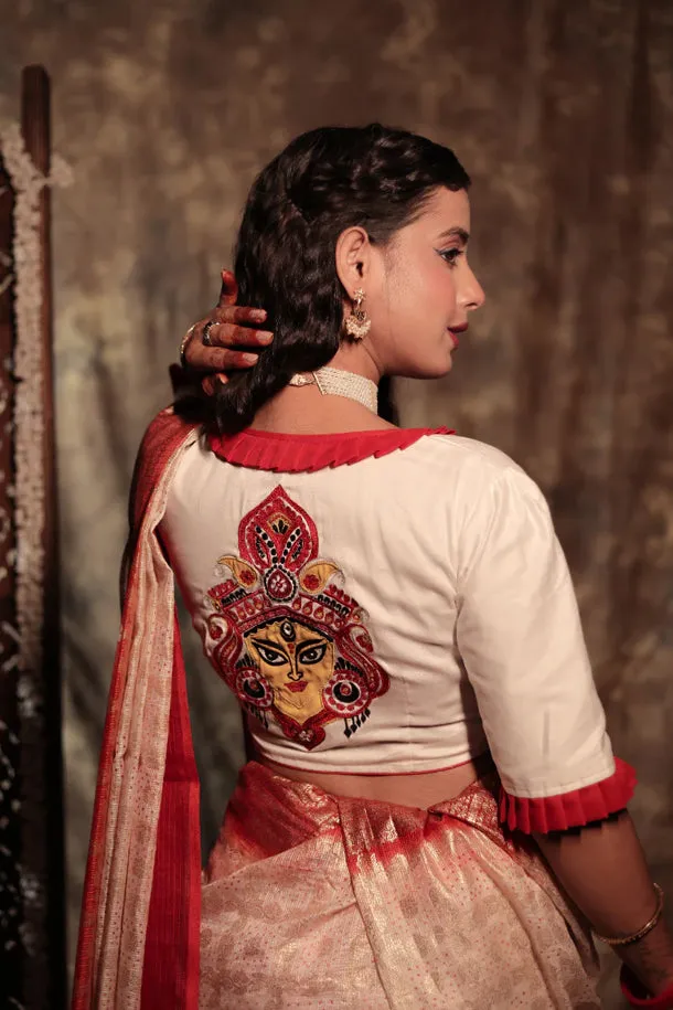 Dugga Mukoot - White Durga Embroidered Blouse