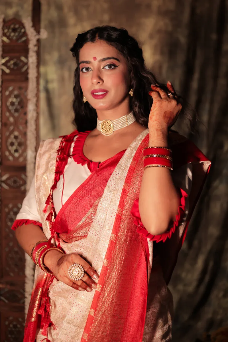 Dugga Mukoot - White Durga Embroidered Blouse