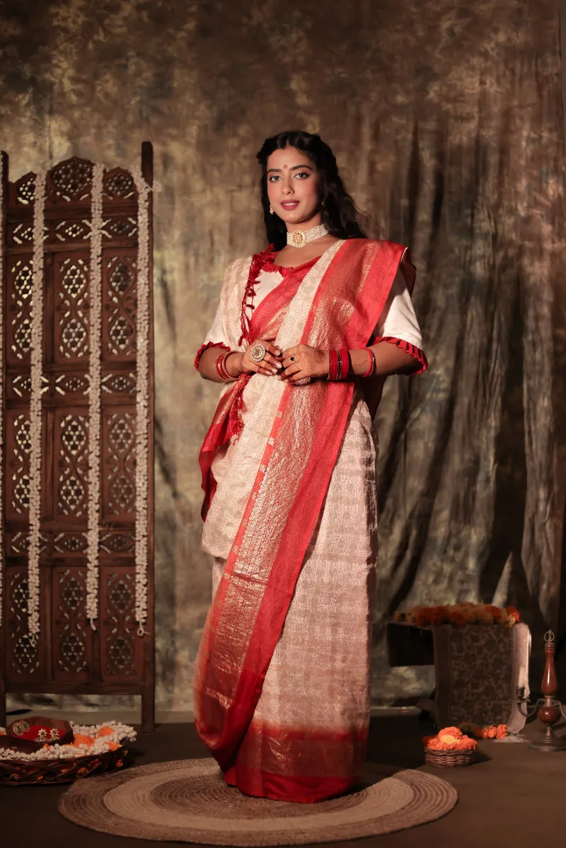 Dugga Mukoot - White Durga Embroidered Blouse