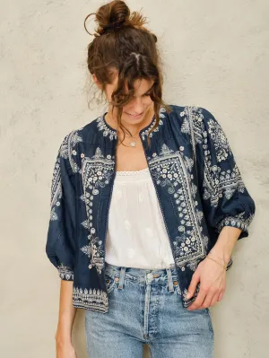Eden Print Jacket - Indigo