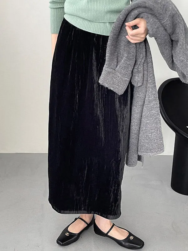 Elasticity Solid Color Split-Back High Waisted H-Line Skirts