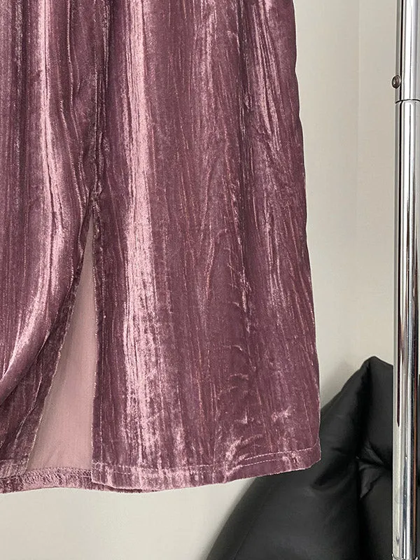 Elasticity Solid Color Split-Back High Waisted H-Line Skirts