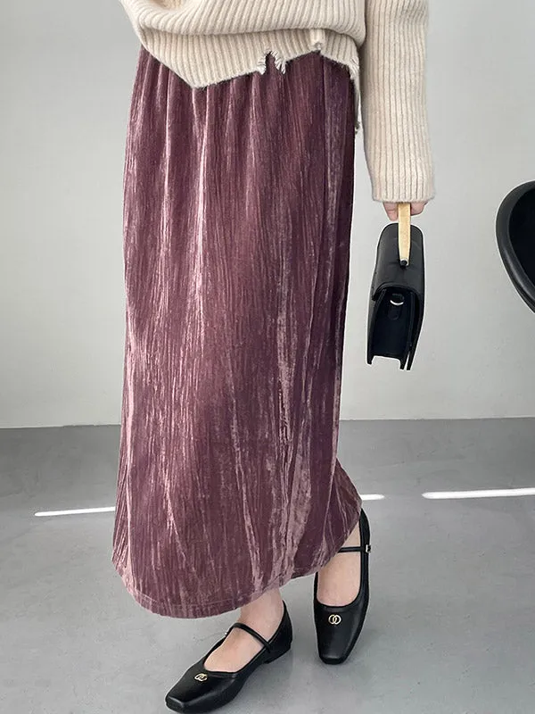 Elasticity Solid Color Split-Back High Waisted H-Line Skirts
